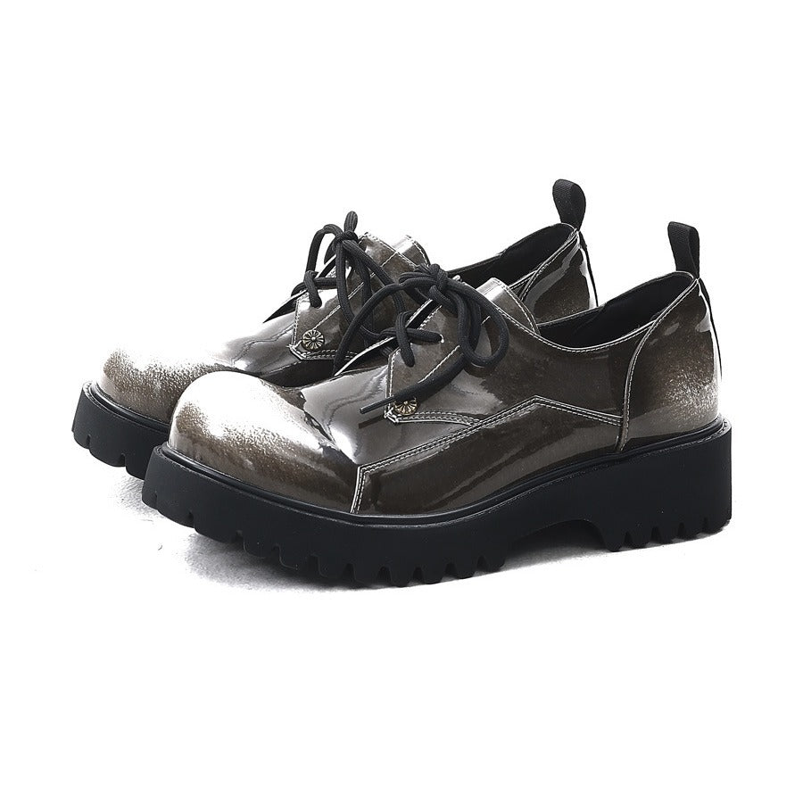 Women's & Men's Style Polished Old Thick Bottom Derby Leather Shoes