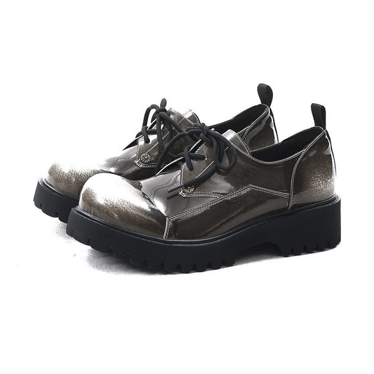 Women's & Men's Style Polished Old Thick Bottom Derby Leather Shoes