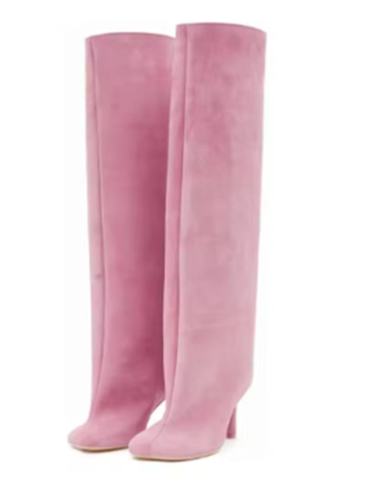 Toe Vintage Frosted Suede Baggy Straight Trousers Pipe Plus Women's Leather Boots