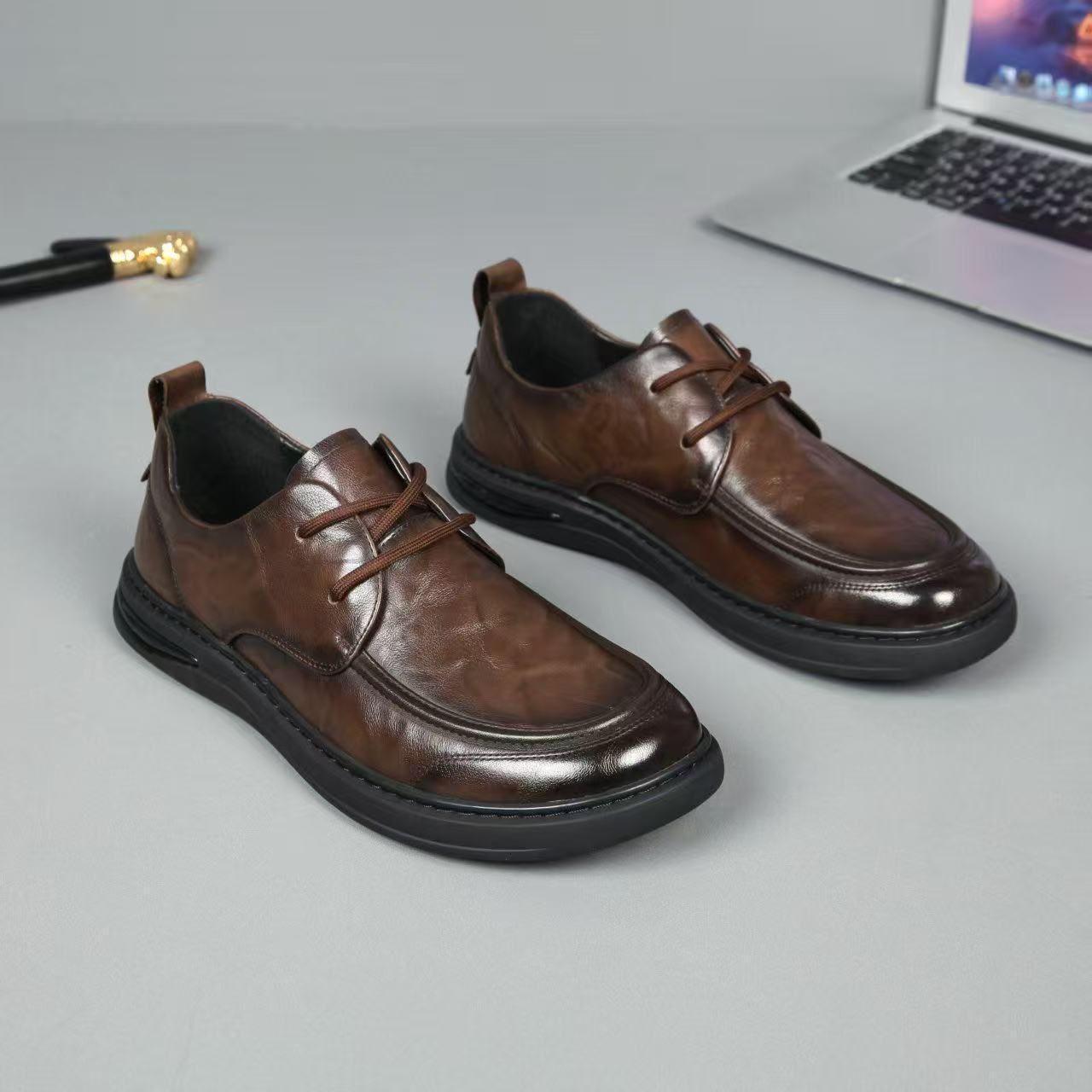 Men's Autumn First Layer Cowhide Business Platform Men's Casual Leather Shoes