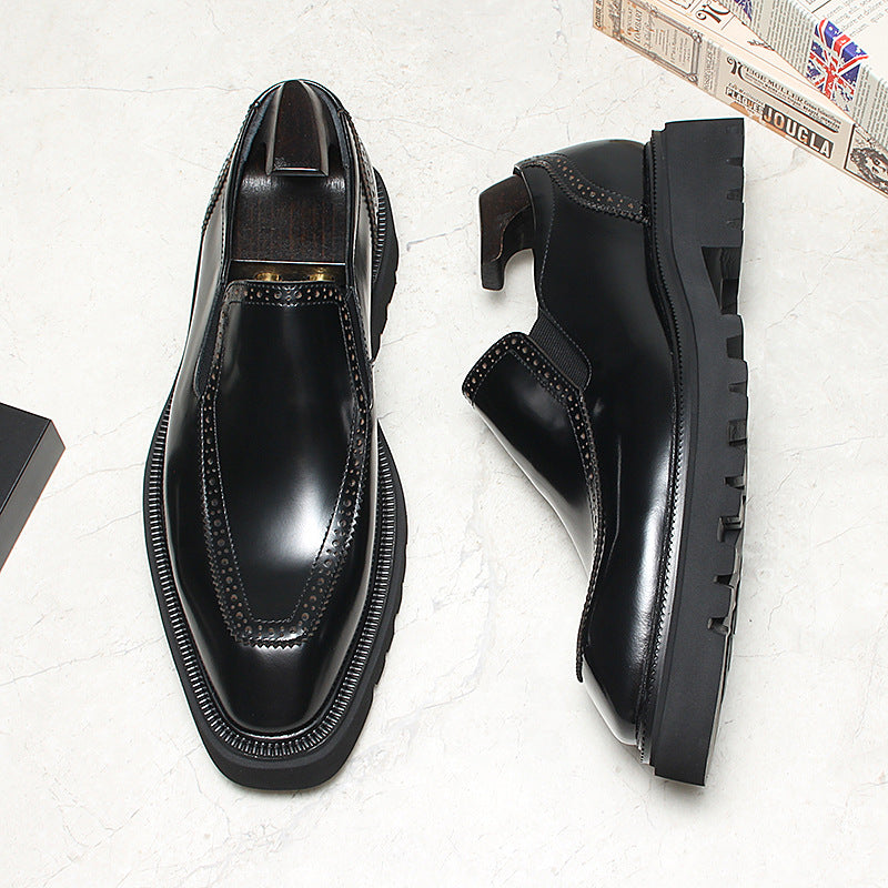 Men's Thick-soled Slip-on Top Layer Cowhide Glossy Men's Business Leather Shoes