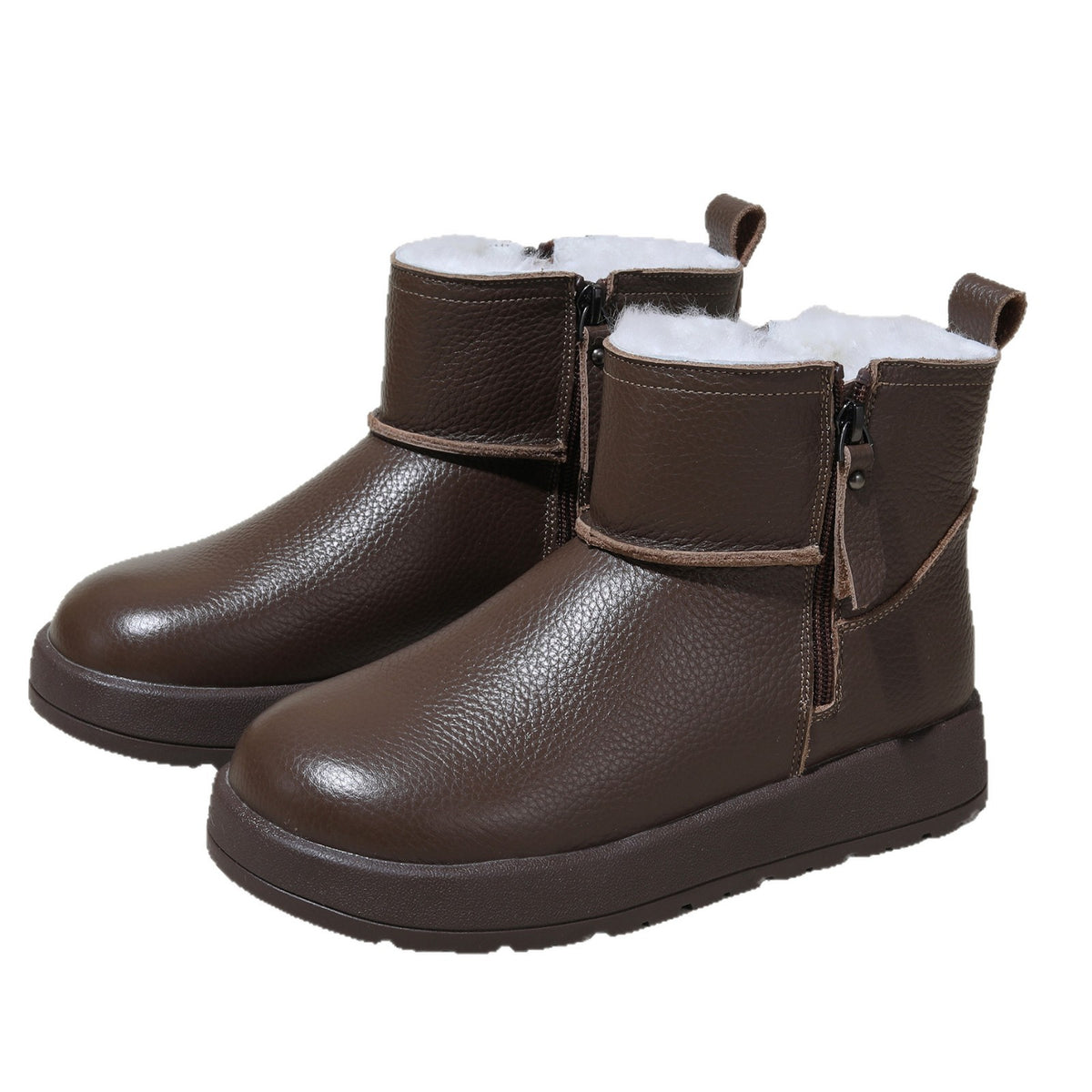 Women's First Layer Cowhide Winter Wool Platform Warm Booties Thickened Snow Boots