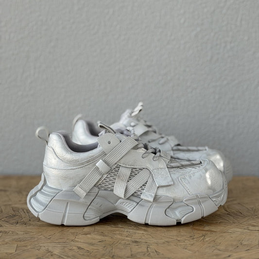 Women's Spring Platform Patchwork Structure Dad Lace Up Sneakers