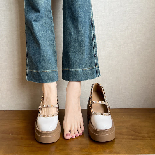 Women's Height Increasing Insole Thick-soled With Mary Leather Shoes