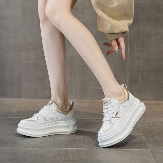 Women's White Platform Spring Height Increasing Small Casual Shoes