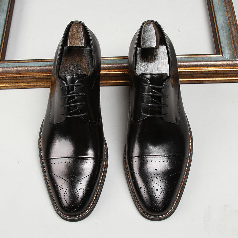 Men's Dress Three End Cutting Carved Groom Men's Business Leather Shoes