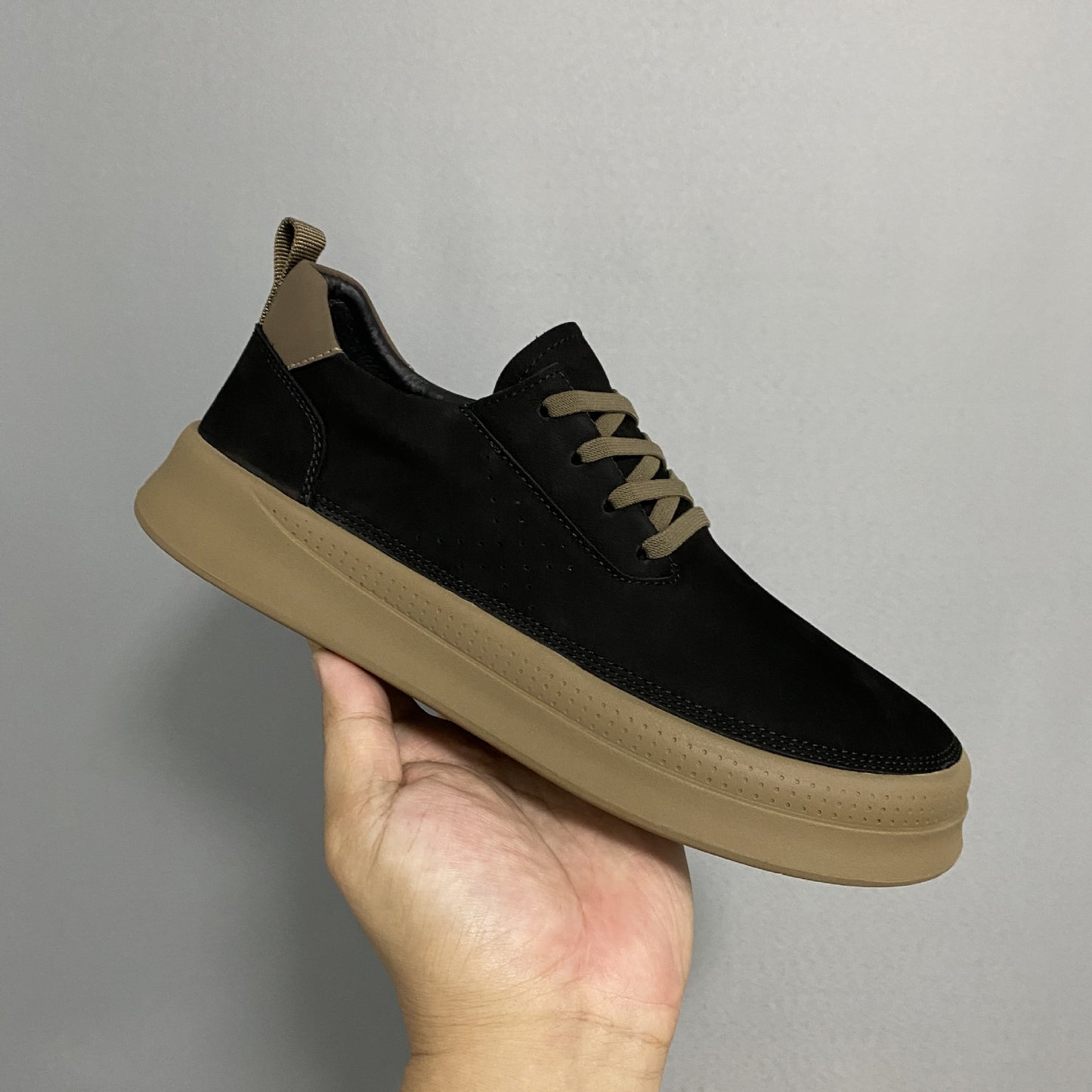 Men's Black Autumn Youth Less Thick Bottom Men's Casual Leather Shoes