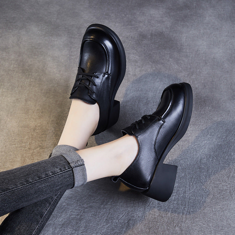 Women's Autumn Genuine Chunky Comfortable Black Commuter Heels
