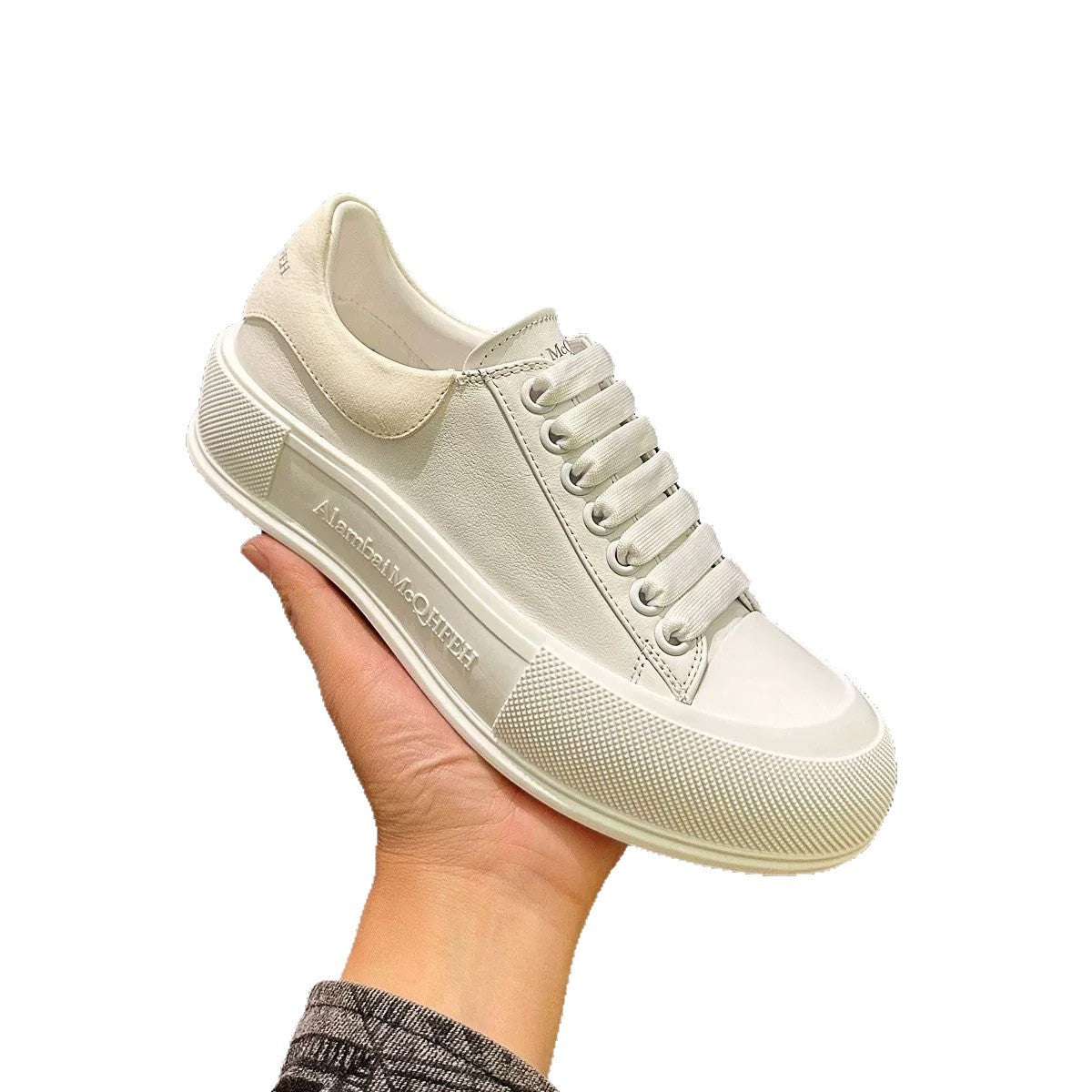 Women's Mcqueen Thick-soled Height Increasing White Fashionable Canvas Shoes
