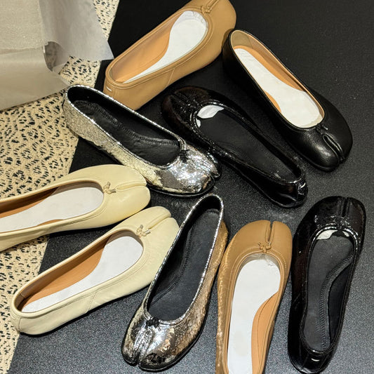 Women's Tabi Sheepskin Flat Pumps Shallow Mouth Ballet Women's Casual Shoes