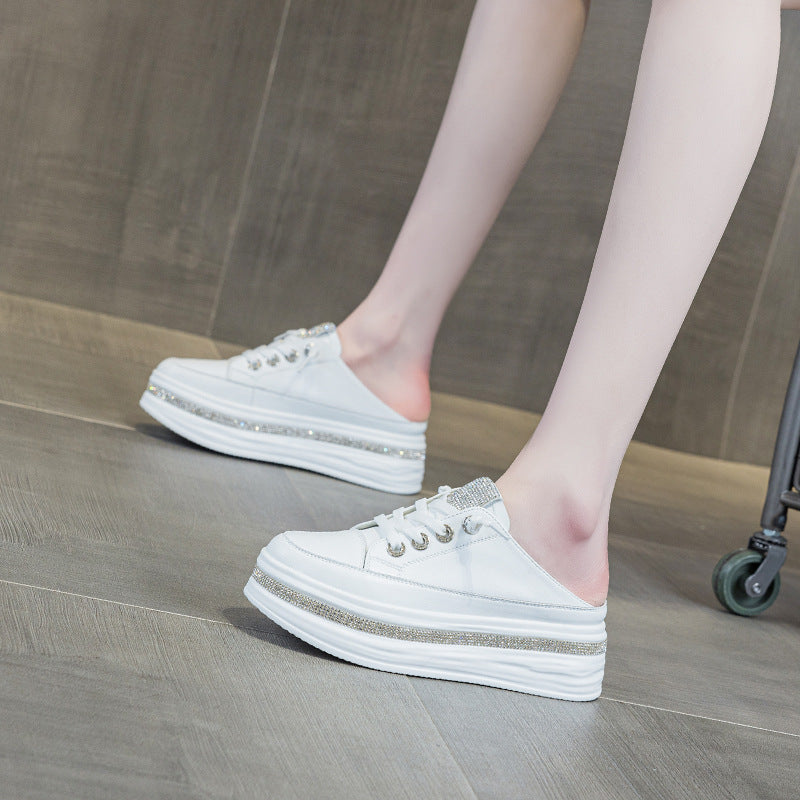 Women's Platform Toe Cap Fashion Rhinestone Lazy Thick-soles Slippers