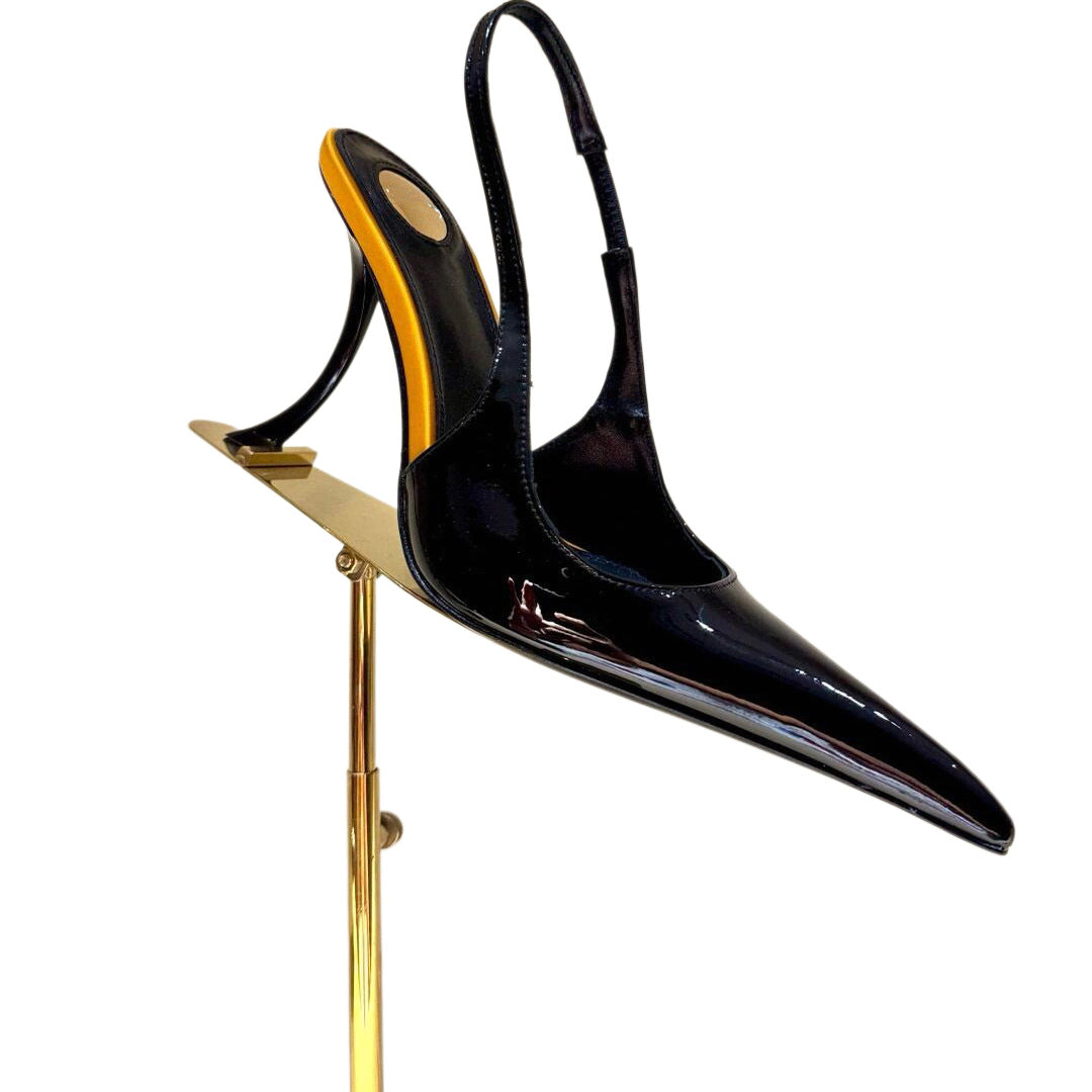 Women's Patent Sexy Low-cut Pointed Toe Slingback Stiletto Sandals