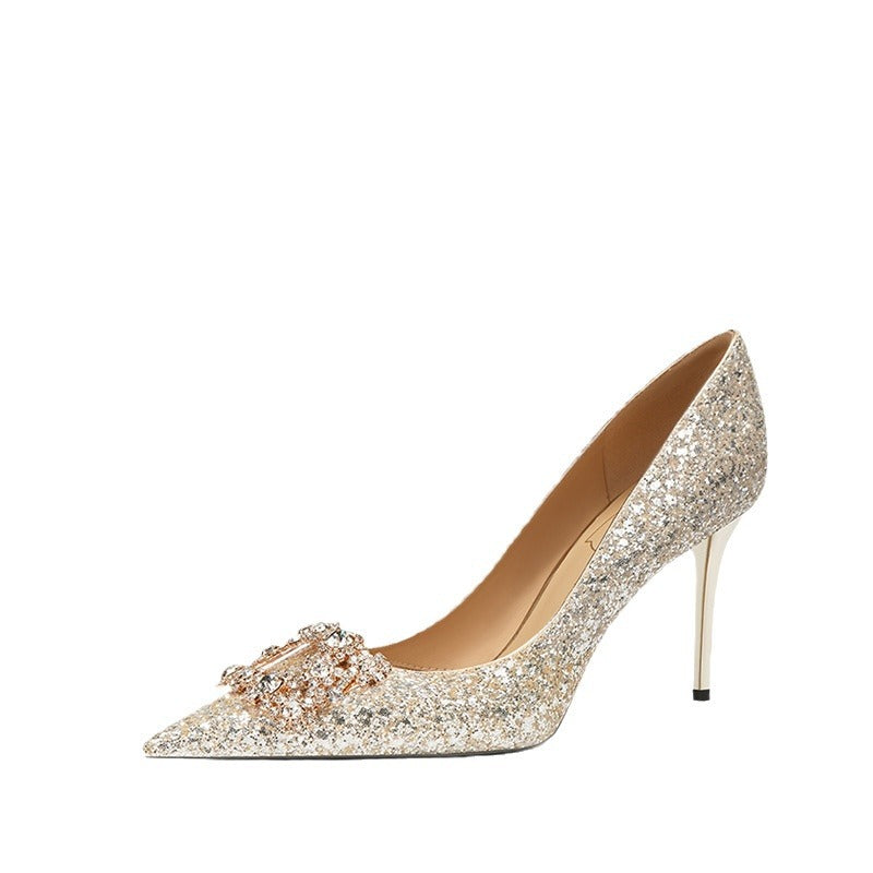 Women's Wear Not Tired Feet Crystal High Pointed Women's Fashion Shoes