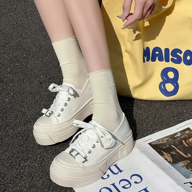 Women's Buckle Brushed Old Pumps Thick Bottom Hight Women's Casual Shoes