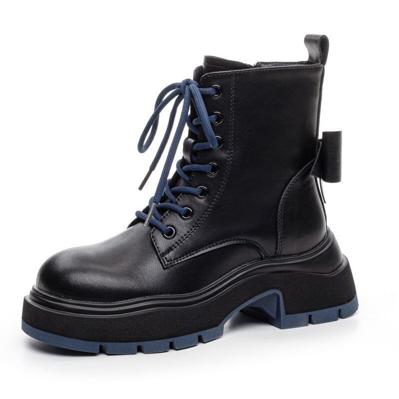 Women's Style Platform Martin Muffin Chunky Black Women's Leather Boots