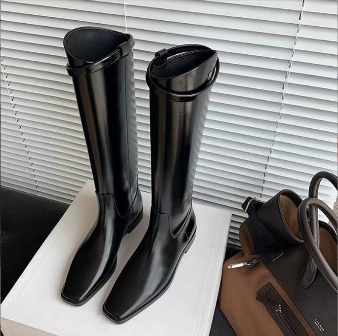 Long Below The Knee Chunky Platform Increased Knight Women's Leather Boots