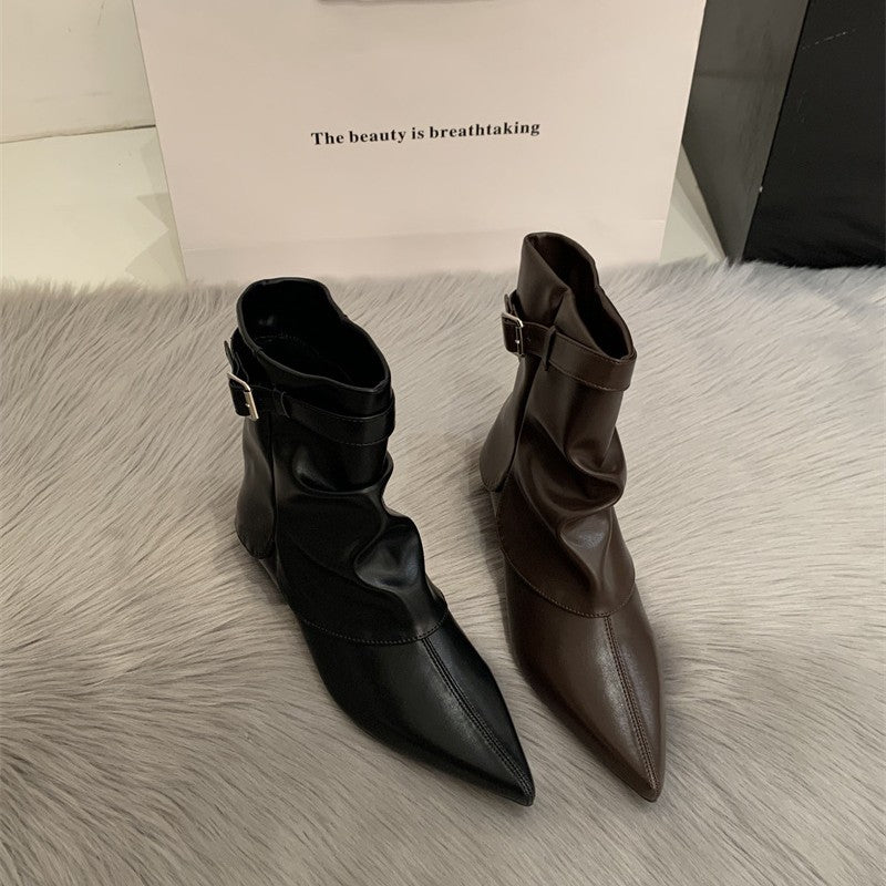 Outer Wear Retro Dignified Sense Of Design Women's Leather Boots