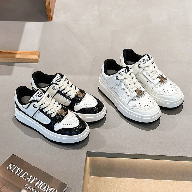Women's Thick-soled Spring White Breathable Cowhide Women's Board Shoes