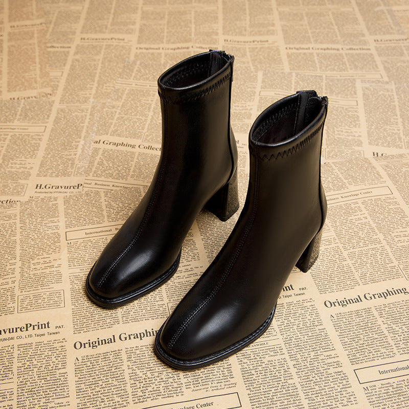 Women's Square Toe Short For Chunky High Boots