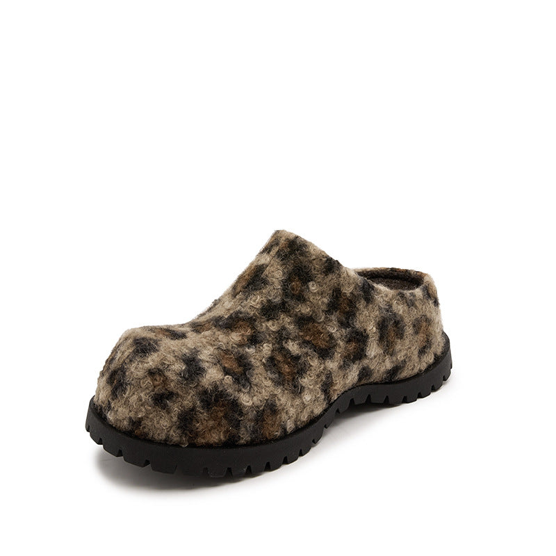 Women's Increased Closed Toe Niche Half Vintage Fleece-lined Knitted Surface Big Slippers
