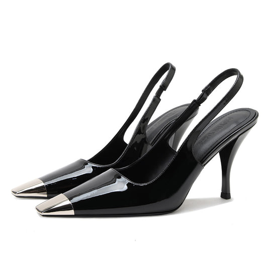 Women's Pu Black High Stiletto Elegant Square Toe French Heels