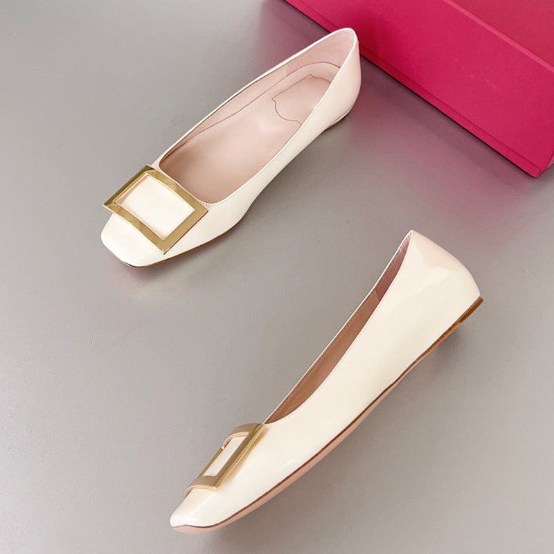 Women's Classic Square Buckle Chunky Pumps Patent Toe Low-cut Mid High Women's Fashion Shoes