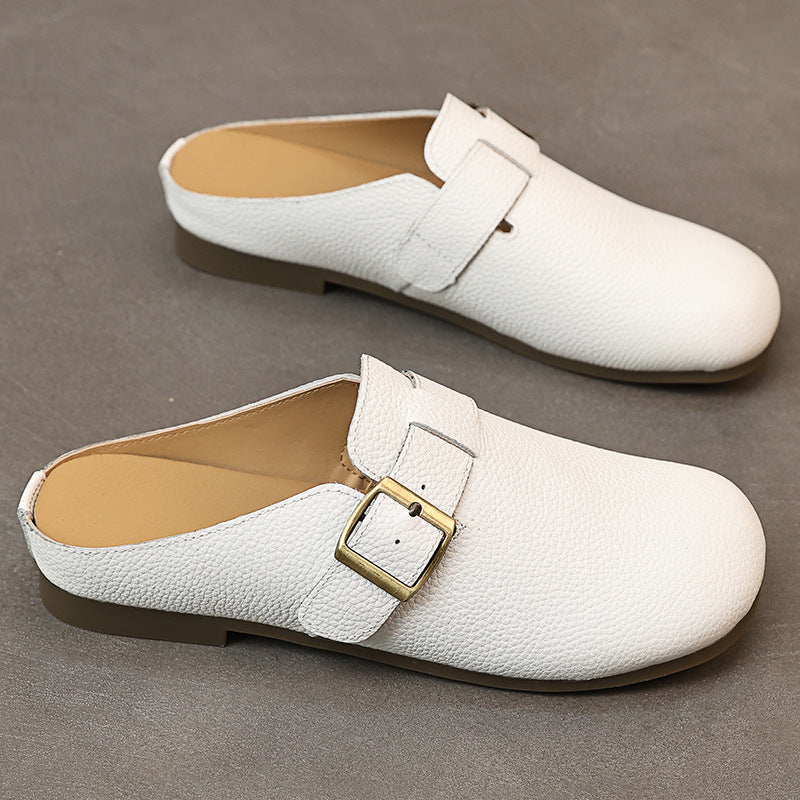 Women's First Layer Cowhide Flat Soft Bottom Breathable Summer Hole Genuine Women's Casual Shoes