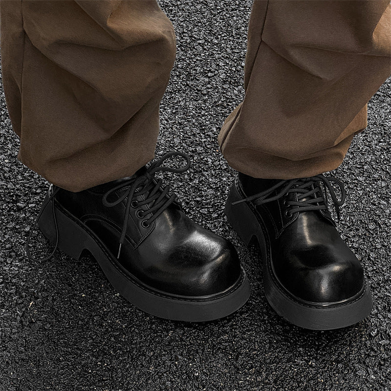 Women's & Men's Sole Increased Lovers British Big Head Leisure Leather Shoes