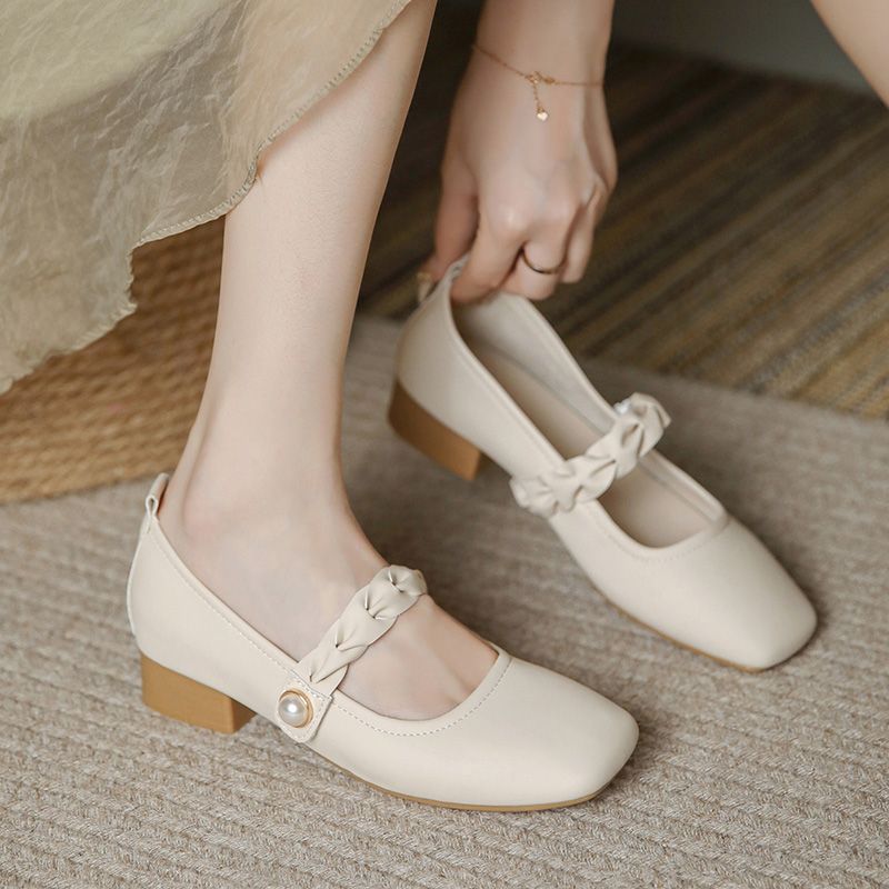 Low Velcro Strap French Mary Jane Heels