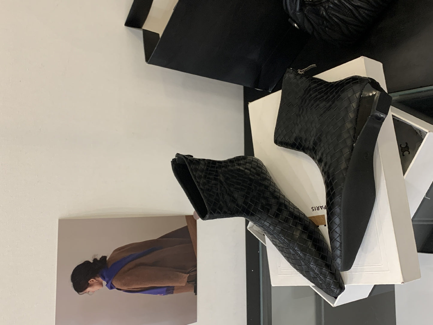 Women's Square Head Woven Loose Sleeve Wedge Short Boots