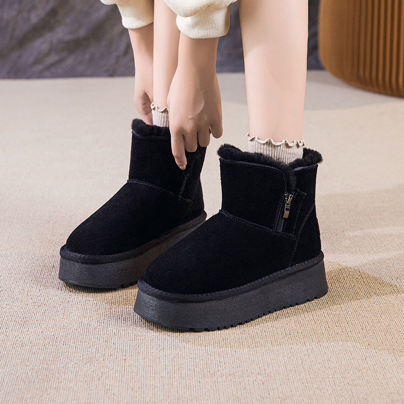 Women's Wool Fur Genuine Winter Thick Bottom Snow Boots