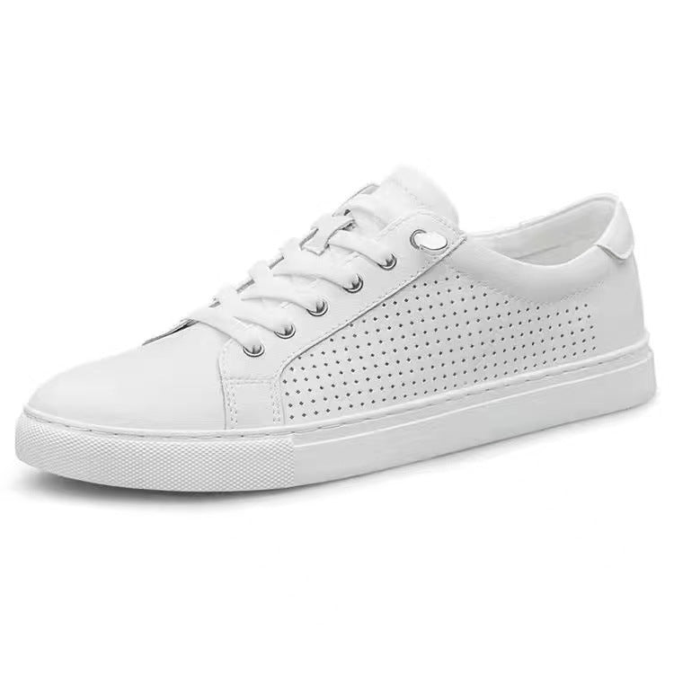 Women's & Men's Large Size White Cowhide Soft Bottom Sneakers
