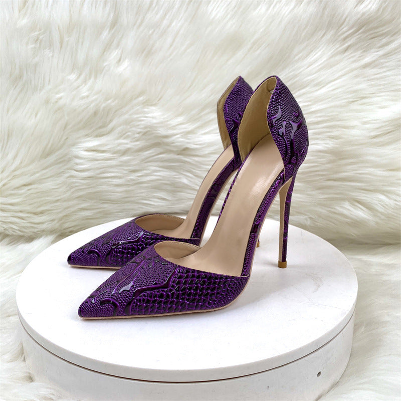Women's Purple Embossed Pointed Toe Shallow Mouth Sandals