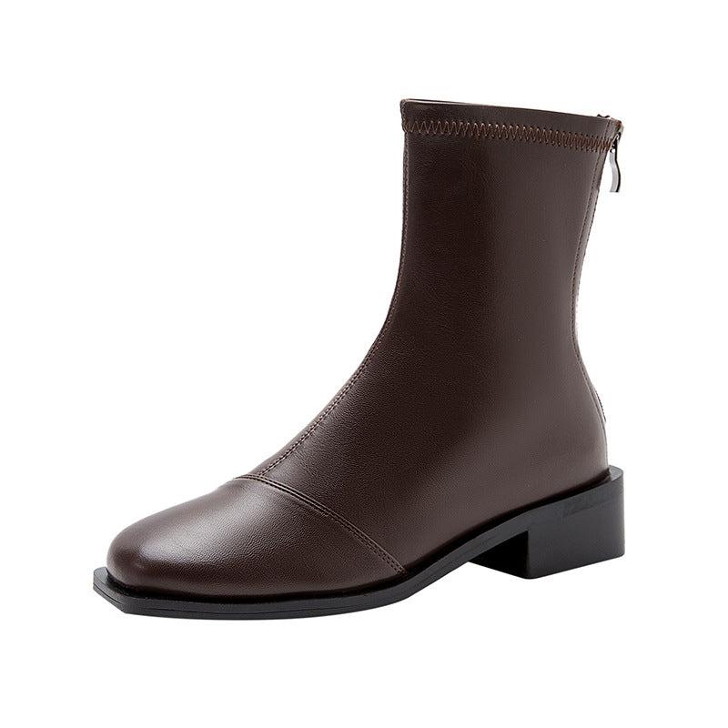 Women's Flat Skinny Martin Brown Korean Style Boots