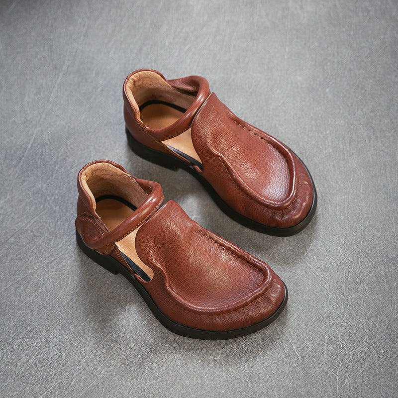 Women's Style First Layer Cowhide Commuter Hollow Closed Toe Platform Sandals
