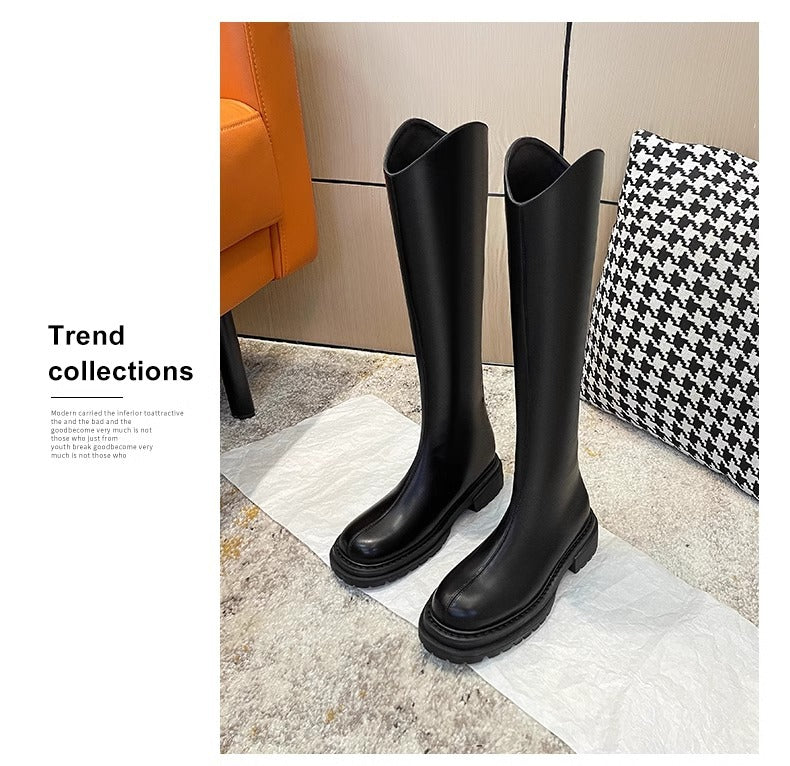 Women's Small Round Head V Cut Thick Bottom Boots