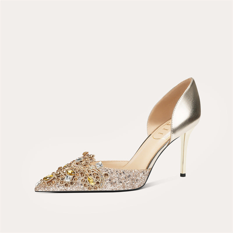 Sexy Hollowed French Sheepskin High Wedding Women's Fashion Shoes