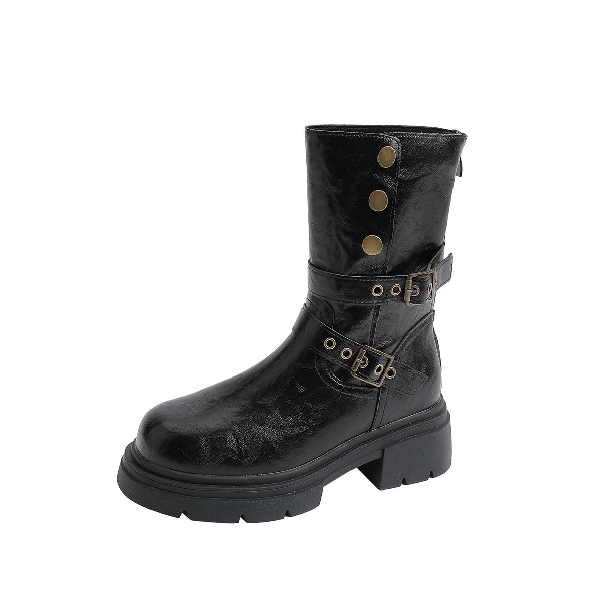 Women's British Style Martin Thick Bottom Retro Ankle Back Zip Middle Women's Leather Boots