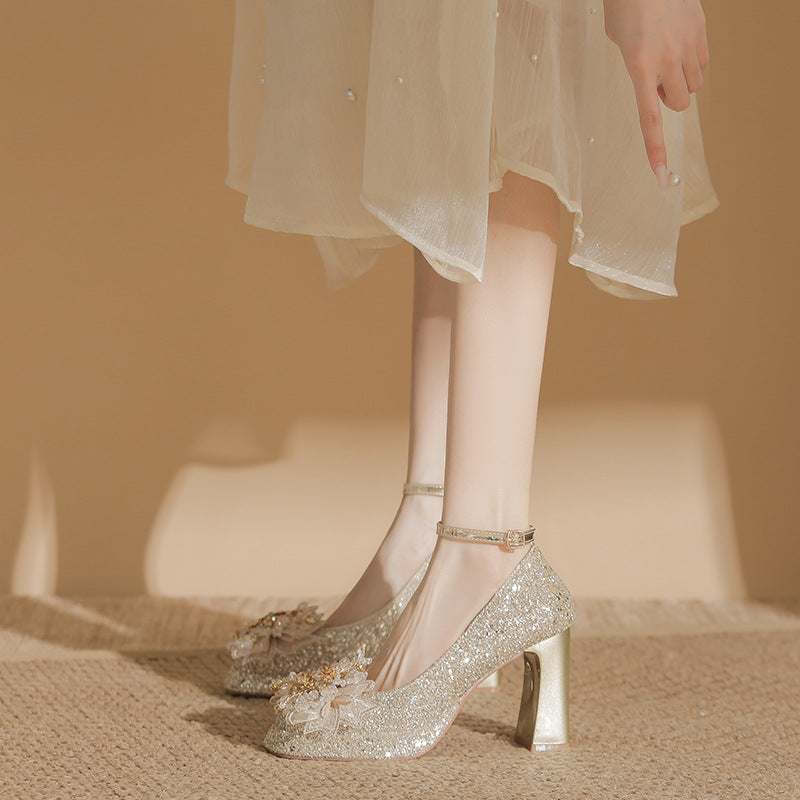 Women's Platform Buckle Spring High Mary Jane High-grade Satin Women's Fashion Shoes
