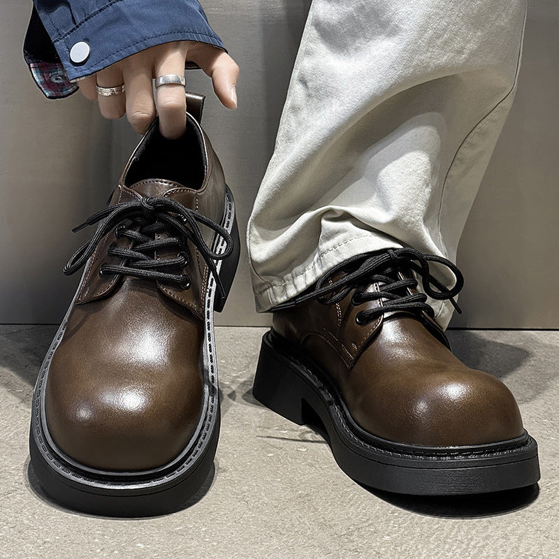 Fashion Derby Thick Bottom Increased Niche Men's Casual Leather Shoes