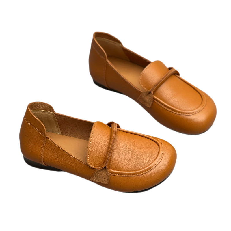 Women's Crafts Genuine Pumps Round Toe Flat Bottom Soft Cowhide Women's Casual Shoes