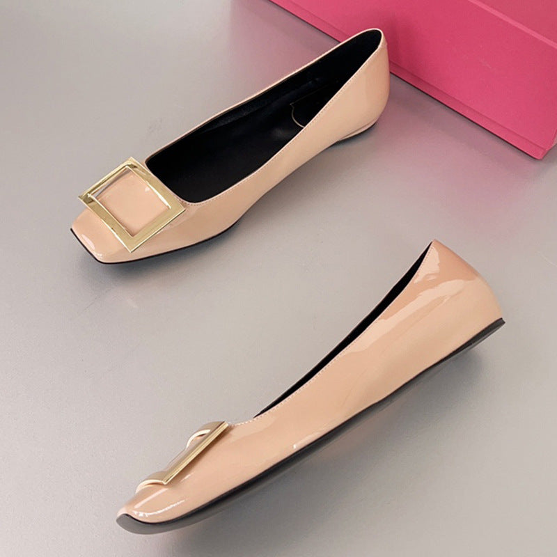 Women's Classic Square Buckle Chunky Pumps Patent Toe Low-cut Mid High Women's Fashion Shoes