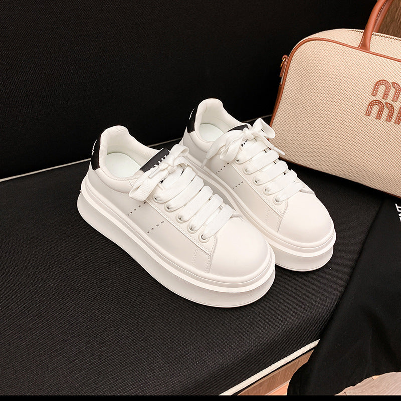Women's Classic Round Head Thick Bottom Height Increasing White Preppy Style Women's Casual Shoes