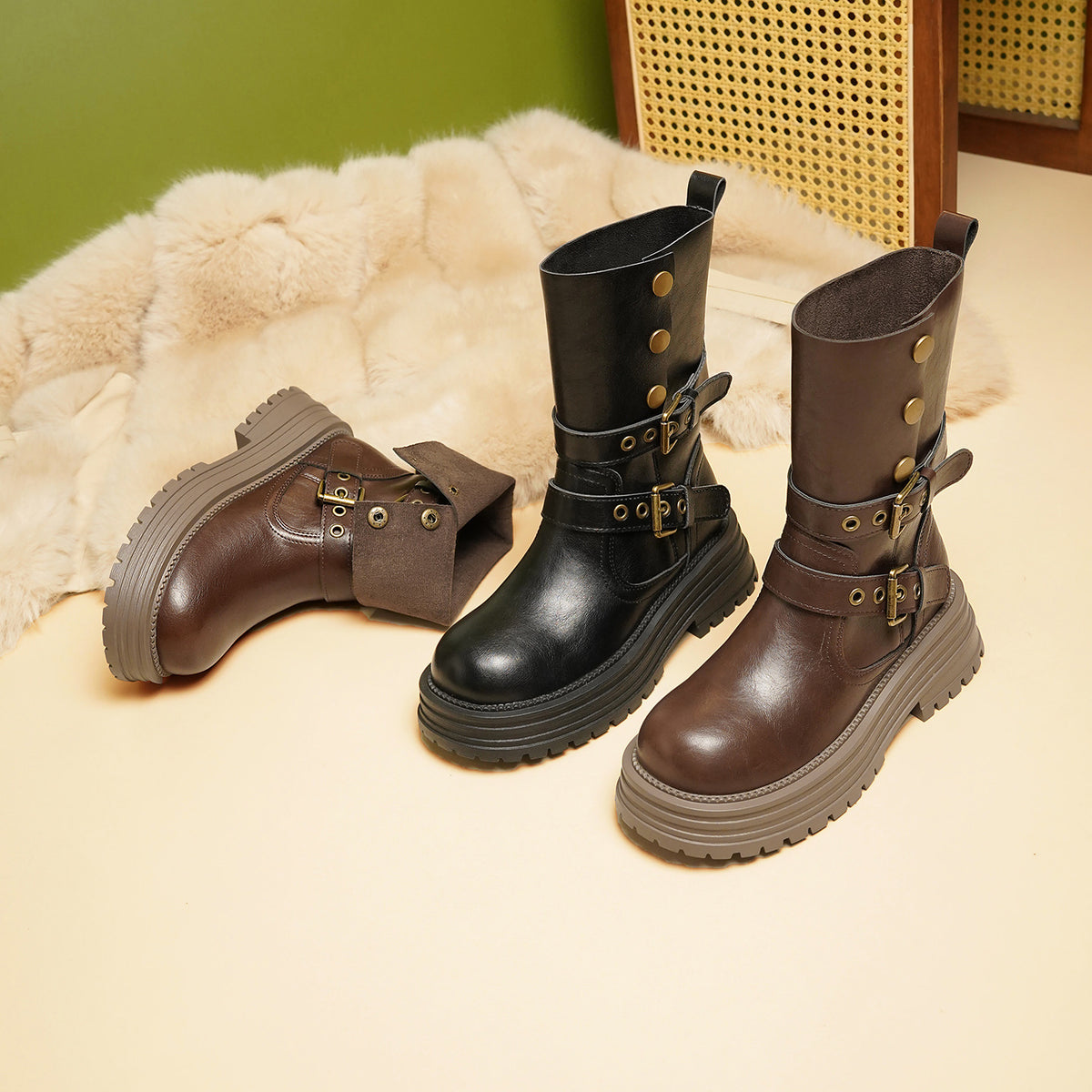 Women's British Style Martin Two-way Thick Bottom Elevator Boots