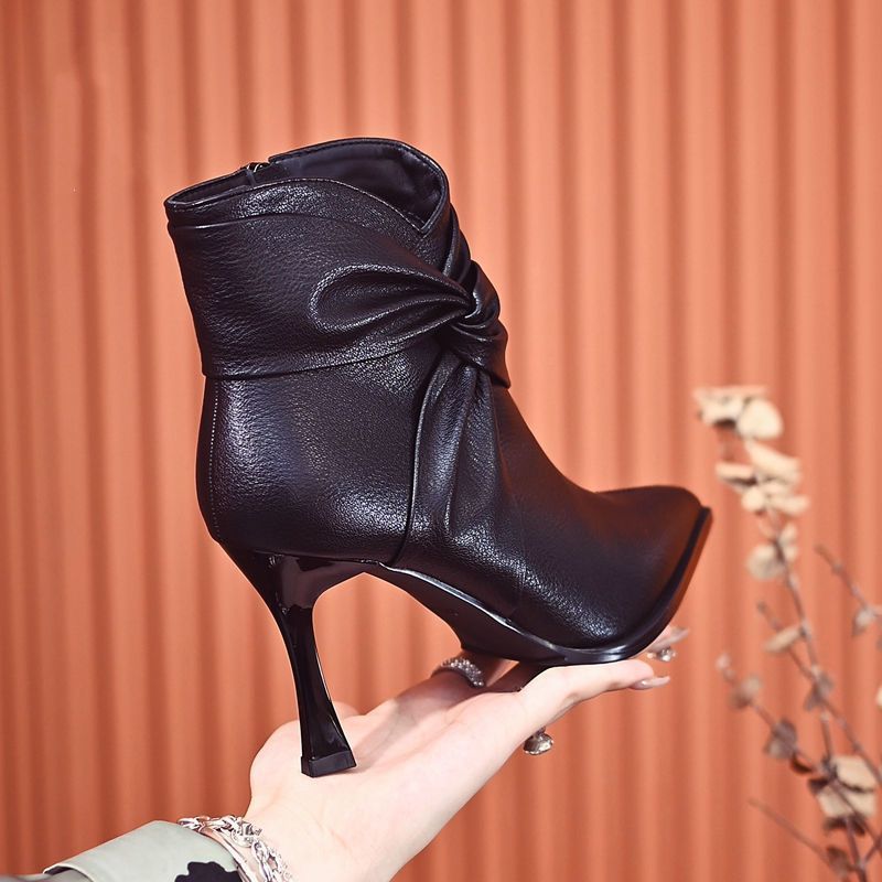 Women's French Style Temperament High Pointed Stiletto Fashion Side Zipper Women's Leather Boots