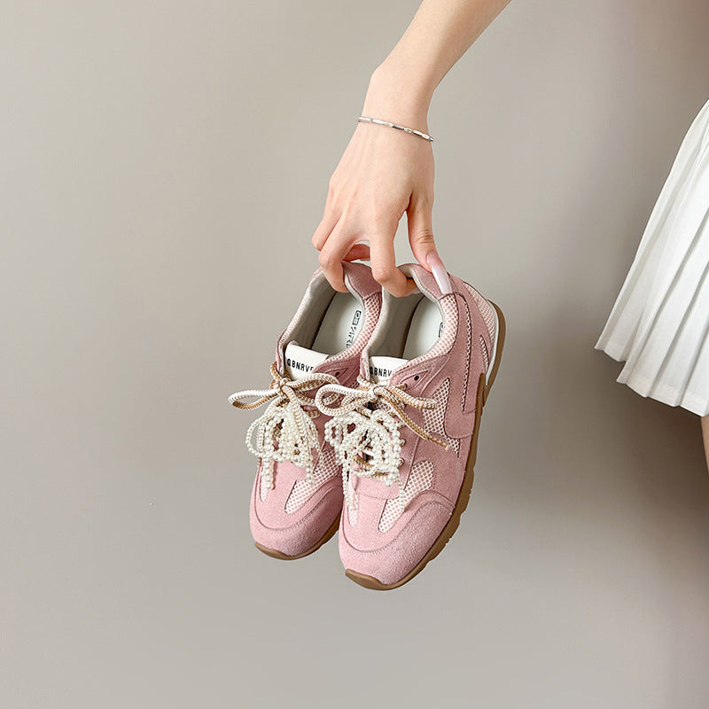 Women's Mom Height Increasing Insole Pearl Ballet Style Training Genuine Large Women's Sports Shoes