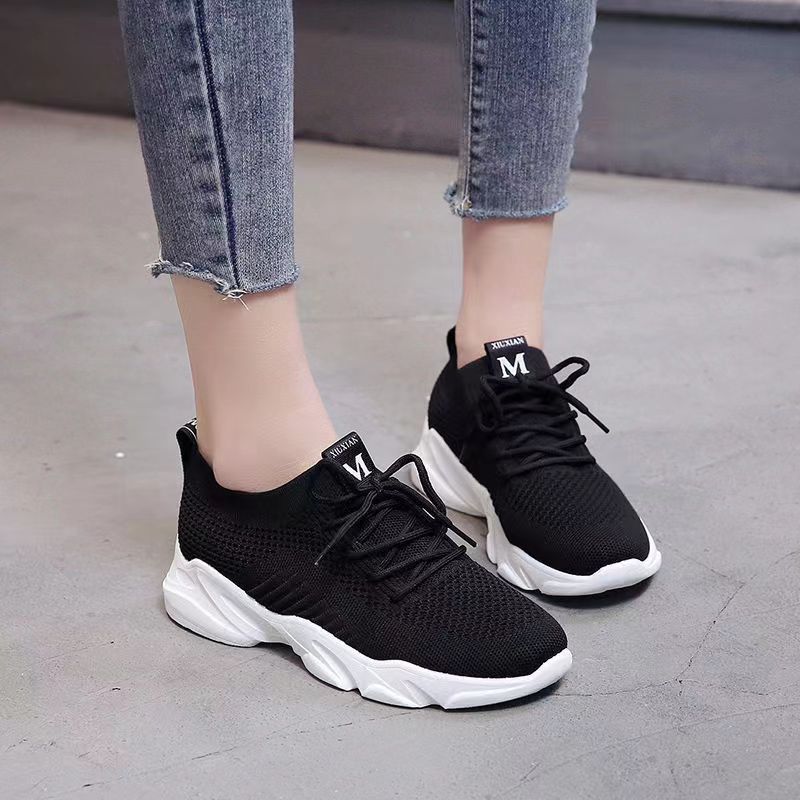 Women's White Breathable Sports Mesh Flying Woven Sneakers