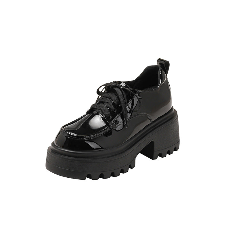 Spring Height Increasing Insole Black Platform Muffin British Style Loafers