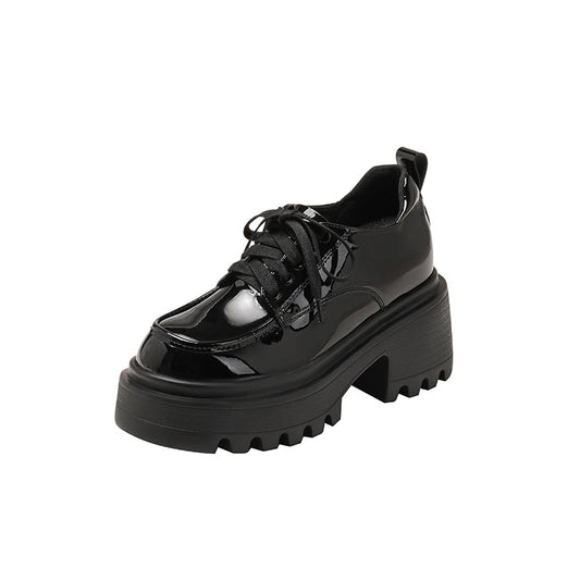 Spring Height Increasing Insole Black Platform Muffin British Style Loafers