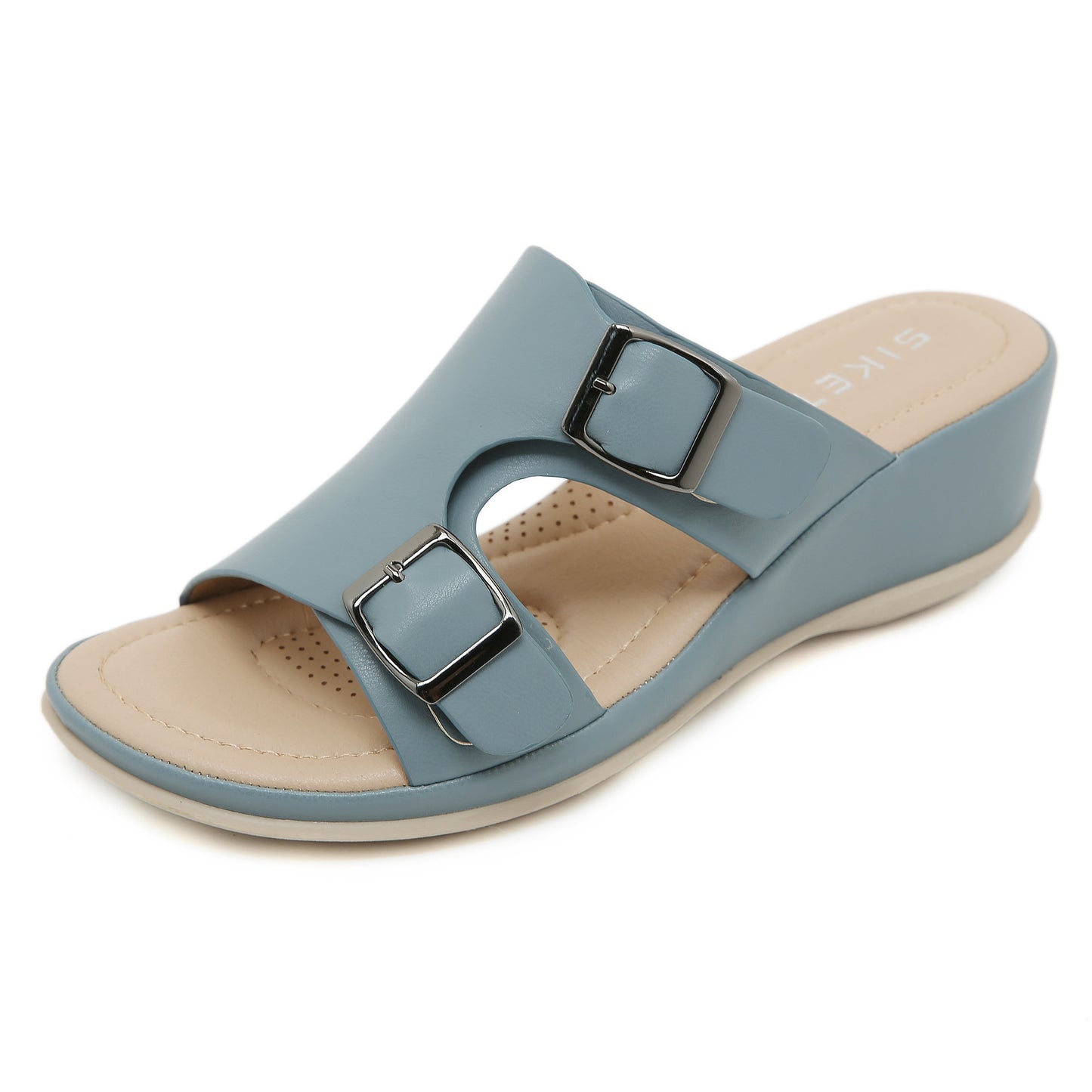 Women's Lightweight Simple Wedge Metal Buckle Plus Sandals